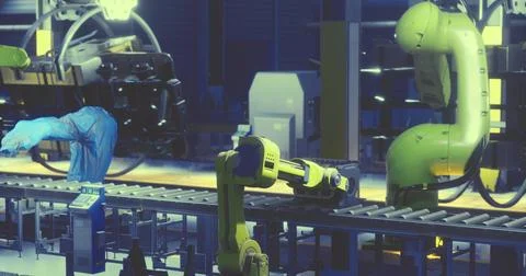 Innovative robotic arms at work in a high tech manufacturing facility Stock Illustration