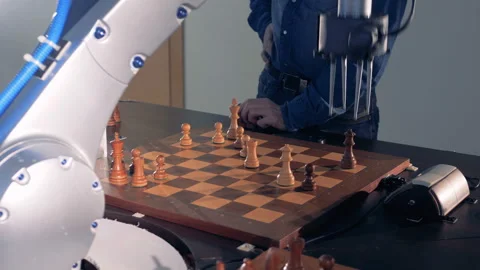 Innovative robotic chess artificial intelligence play chess with a human. Stock Footage 86197071