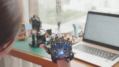 Innovative Robotic Hand Prototype with Programming Setup Stock Footage 316074054