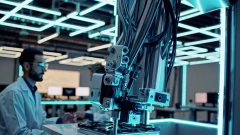 Innovative robotics workflow showcases advanced technology at a modern research Stock Footage 297469168