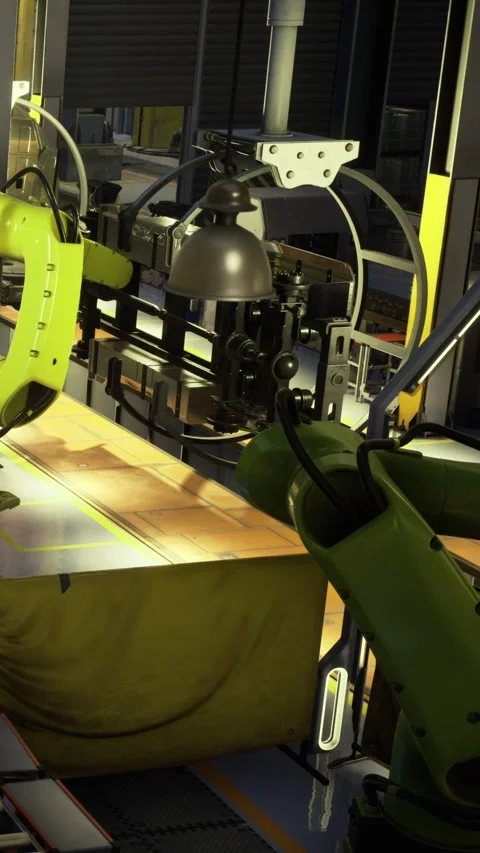 Innovative robots working efficiently in a high tech factory setting Stock Footage 342462043