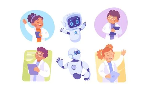 Innovative Science and Technology Characters featuring an engaging Robot Stock Illustration