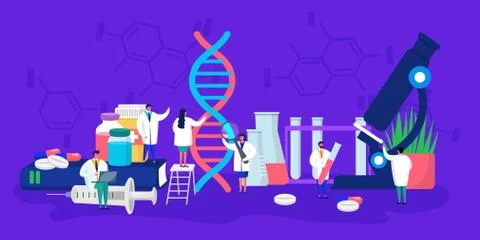 Innovative science lab people vector illustration, cartoon flat tiny doctor Stock Illustration