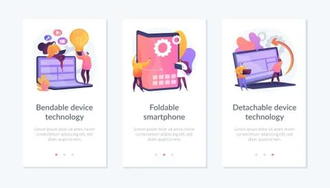 Innovative screen technologies app interface template. Illustrazione stock