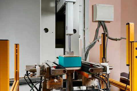 Innovative semi-automatic machine enhances efficiency in wrapping rectangular Stock Photos