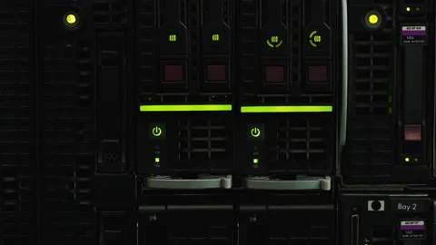 Innovative server storage with flashing lights, cloud computing, web hosting Video stock 91695075