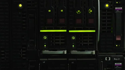 Innovative server storage with flashing lights, cloud computing, web hosting Stock Footage 91858363