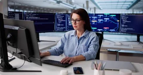 Innovative Software Engineer Codes Apps On Computer In Tech Office Stock Photos