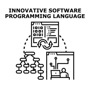 Innovative software programming, language development and coding 库存插图