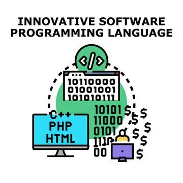 Innovative software programming language development earning concept 库存插图