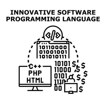 Innovative software programming language development earning concept 库存插图