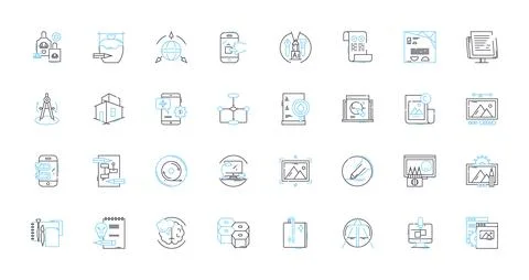 Innovative solutions linear icons set. Disruptive, Piering, Cutting-edge, Clever Stock Illustration