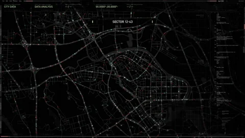 Innovative Spy Satellite Map Tracking Routes Of Every Vehicle In Modern City Video stock 220884678