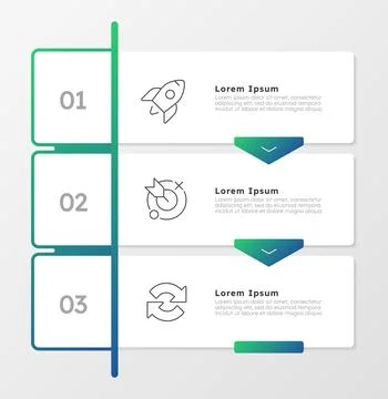 Innovative startup boosting green gradient infographic 3 steps Stock Illustration