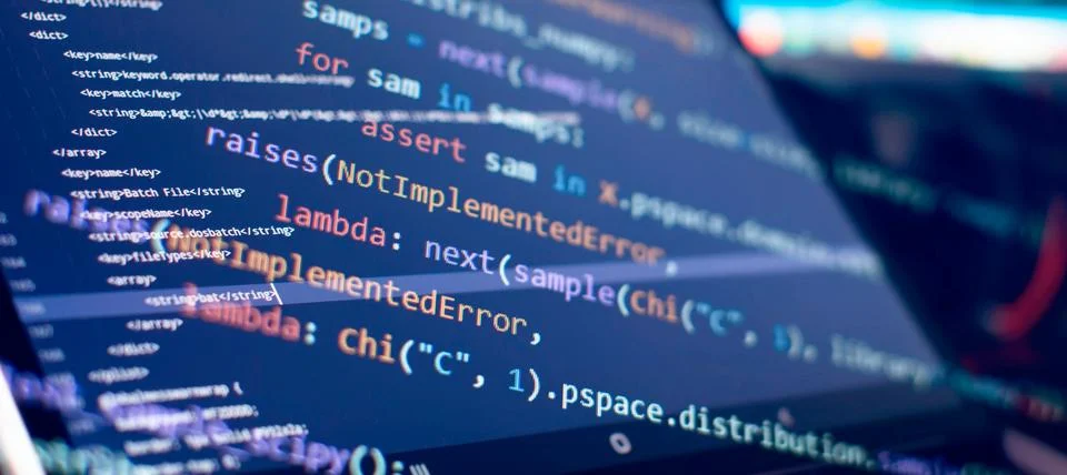 Innovative startup project. Website programming code . Foto stock