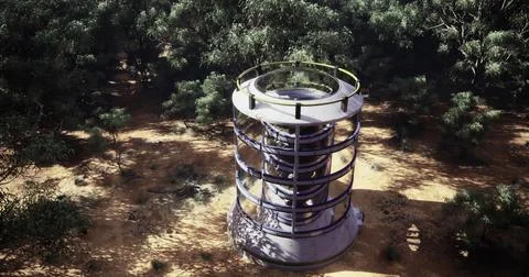 Innovative structure in forest showcases modern design and natural surroundin イラスト素材