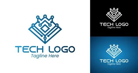 Innovative Tech Logo with Crown and Circuit Design Stock Illustration
