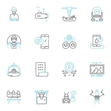 Innovative technologies linear icons set. Automation, Augmented, Virtual 스톡 일러스트