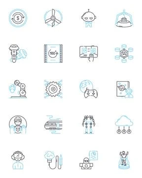 Innovative technologies linear icons set. Automation, Augmented, Virtual Stock Illustration