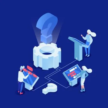 Innovative technologies vector isometric illustration. People working with Stock Illustration
