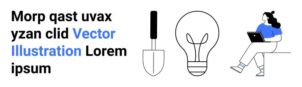 Innovative Technology and Creativity with Lightbulb, Shovel, and Seated Wom.. Stock Illustration