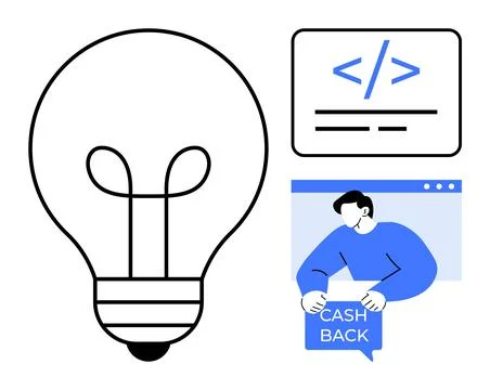 Innovative Technology and Financial Solutions Concepts with Light Bulb Idea Illustrazione stock