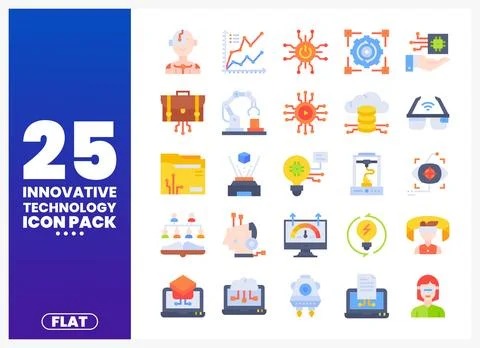 Innovative technology flat icons collection with futuristic interface element 스톡 일러스트