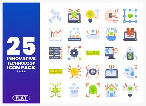 Innovative technology flat icons for digital platforms and presentations Stock Illustration