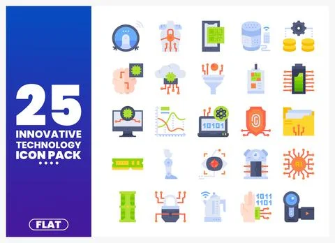Innovative technology flat icons with technology and digital elements Illustrazione stock