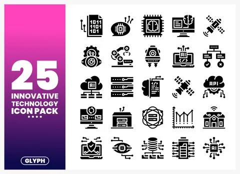 Innovative Technology Glyph Icons Pack for Digital Innovation Illustrazione stock