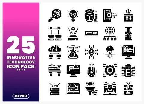 Innovative technology glyph icons pack on a gradient background. Stock Illustration