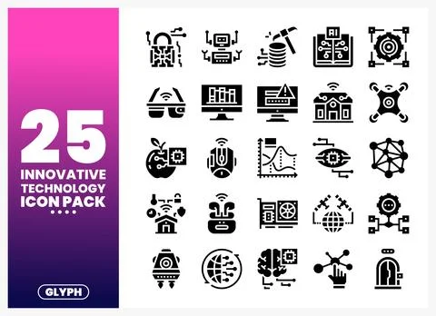 Innovative technology glyph icons presented on a gradient background Stock Illustration