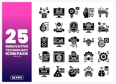 Innovative Technology Icon Pack. abstract glyphs on white background Stock Illustration