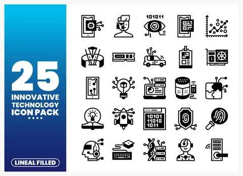 Innovative Technology Icon Pack with Lineal Filled Style Stock Illustration