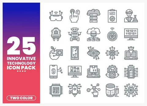 Innovative Technology Icon Pack with stylized graphics on a gradient backgr.. Stock Illustration