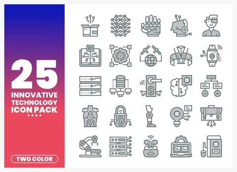 Innovative technology icons with AI and robotics. Vector graphic elements i.. 库存插图
