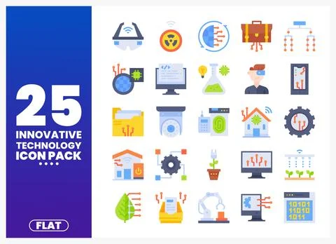 Innovative technology icons collection on a blue gradient background. Flat .. 스톡 일러스트