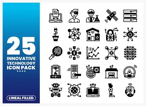 Innovative technology icons collection with line-fill style Stock Illustration