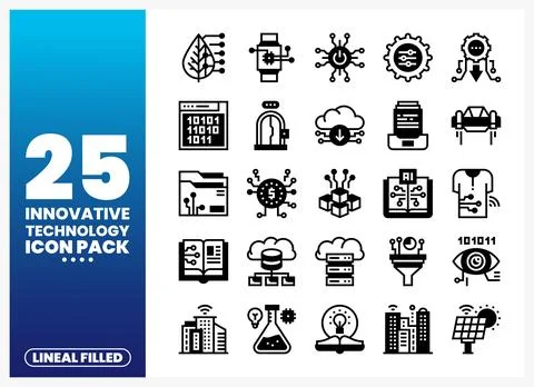Innovative Technology Icons Digital. AI. Cloud Computing. and AI. Stock Illustration