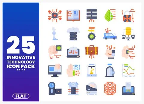 Innovative technology icons for digital projects on a blue gradient backgroun Stock Illustration