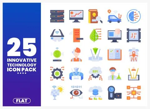 Innovative technology icons for digital projects. Flat icon pack with element Stock Illustration