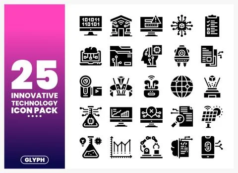 Innovative technology icons displayed on a gradient background with a glyph.. Stock Illustration