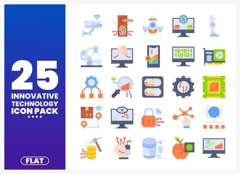 Innovative technology icons featuring security. robotics. AI. and data. pre.. Illustration