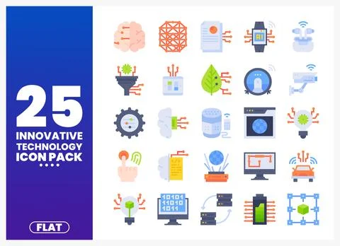 Innovative technology icons in flat design style for digital presentation Иллюстрация