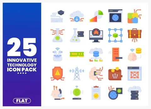 Innovative Technology Icons Flat Design Collection 스톡 일러스트