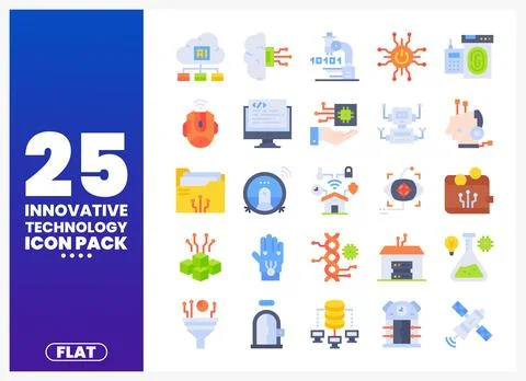 Innovative technology icons in flat design on a blue gradient background 스톡 일러스트