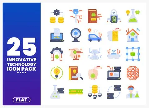 Innovative technology icons in a flat design. presented on a blue background. Stock Illustration