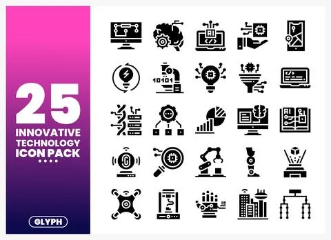 Innovative Technology Icons Glyph Pack Stock Illustration