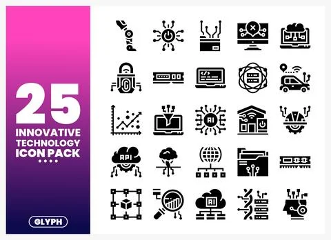 Innovative Technology Icons Pack with AI. Robotics. and Data Stock Illustration