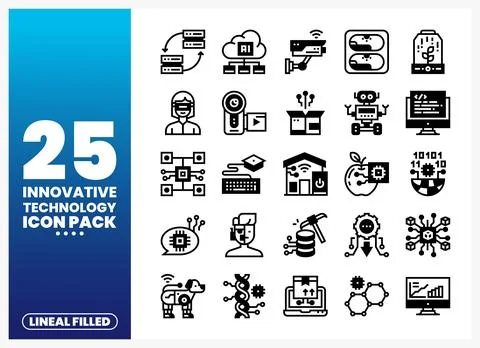 Innovative technology icons pack on a blue and white background 스톡 일러스트